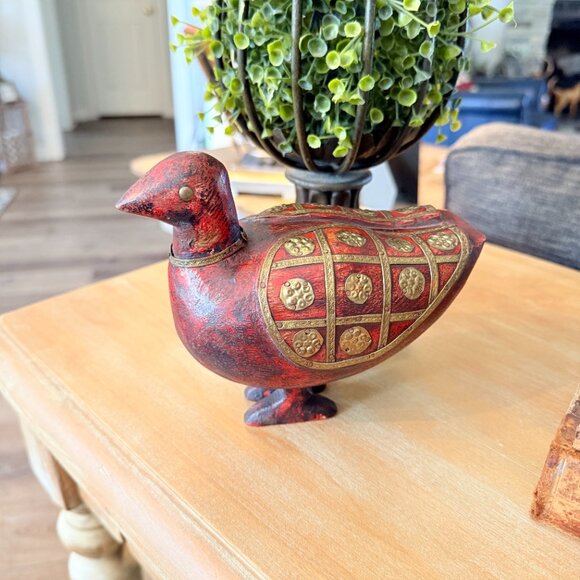 Vintage Other - Vintage hand carved wood and brass duck